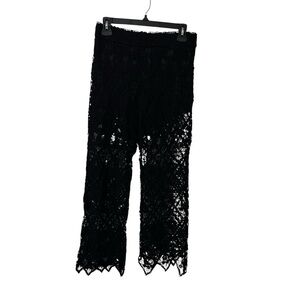 Zara Women’s Black Crochet Lace-Trimmed Trousers Pants Size XS